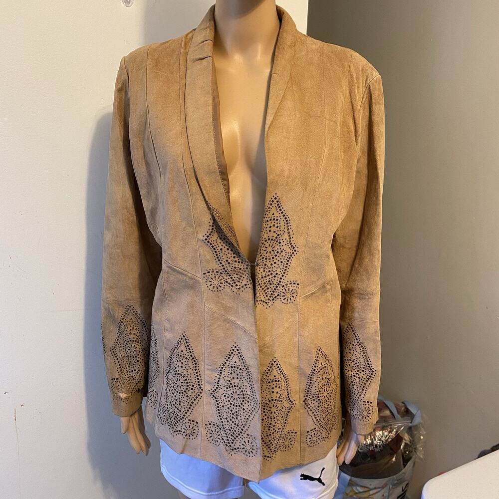 MargaretGodfrey Suede Western Core Jacket Women 6 Tan LaserCut GenuineLeather - Picture 8 of 12